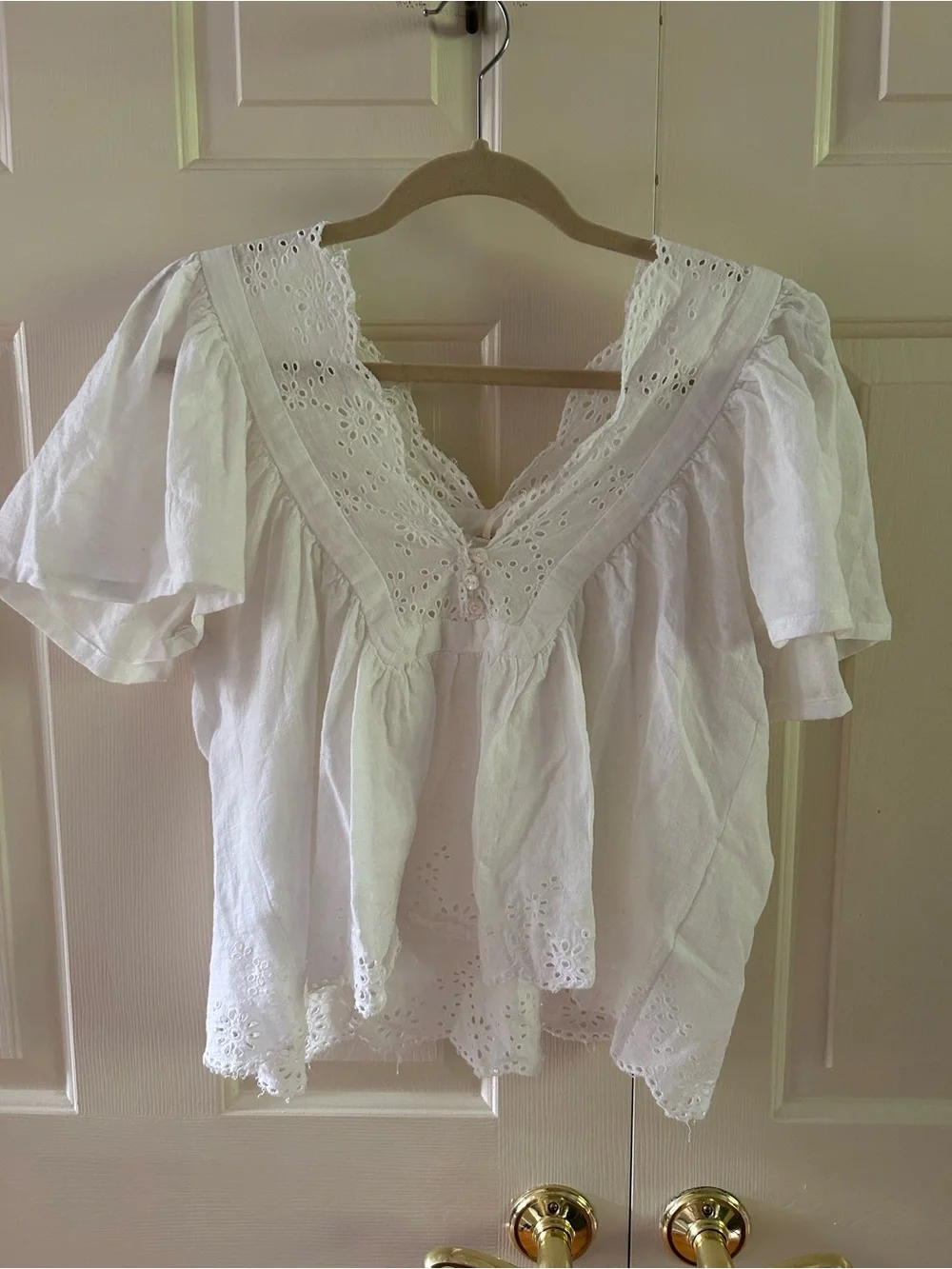 Free People White Eyelet Peasant Short Sleeve Top